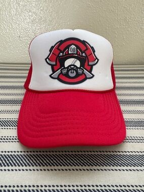 Red Trucker Hat with Firefighter Emblem